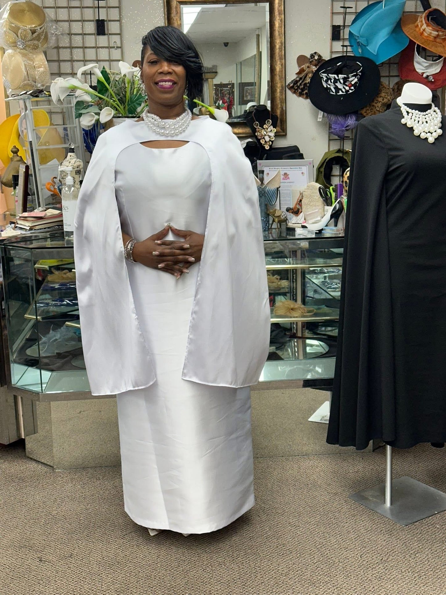 Satin Cape Dress Set